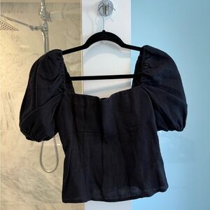 Reformation Black Puff Sleeve Top